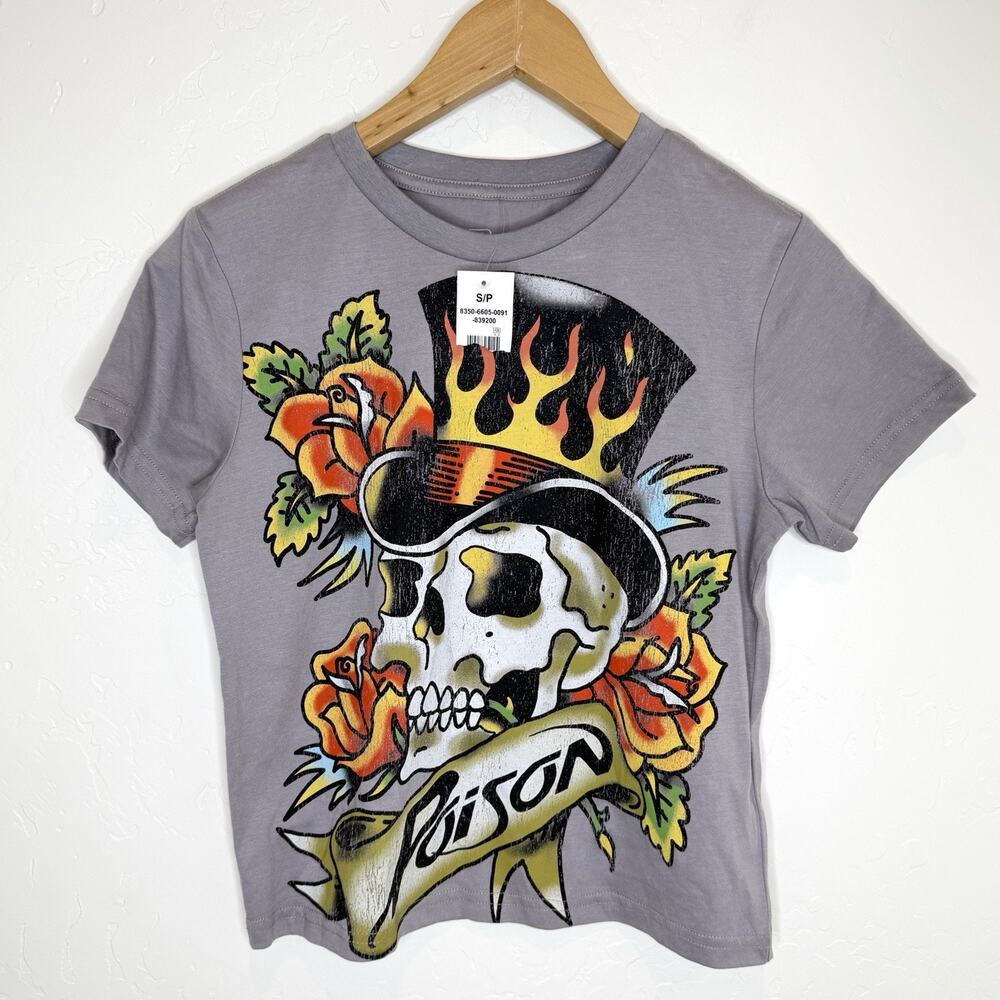 Poison Cyanide Productions Crop Top Boxy Womens Small Gray T Shirt
